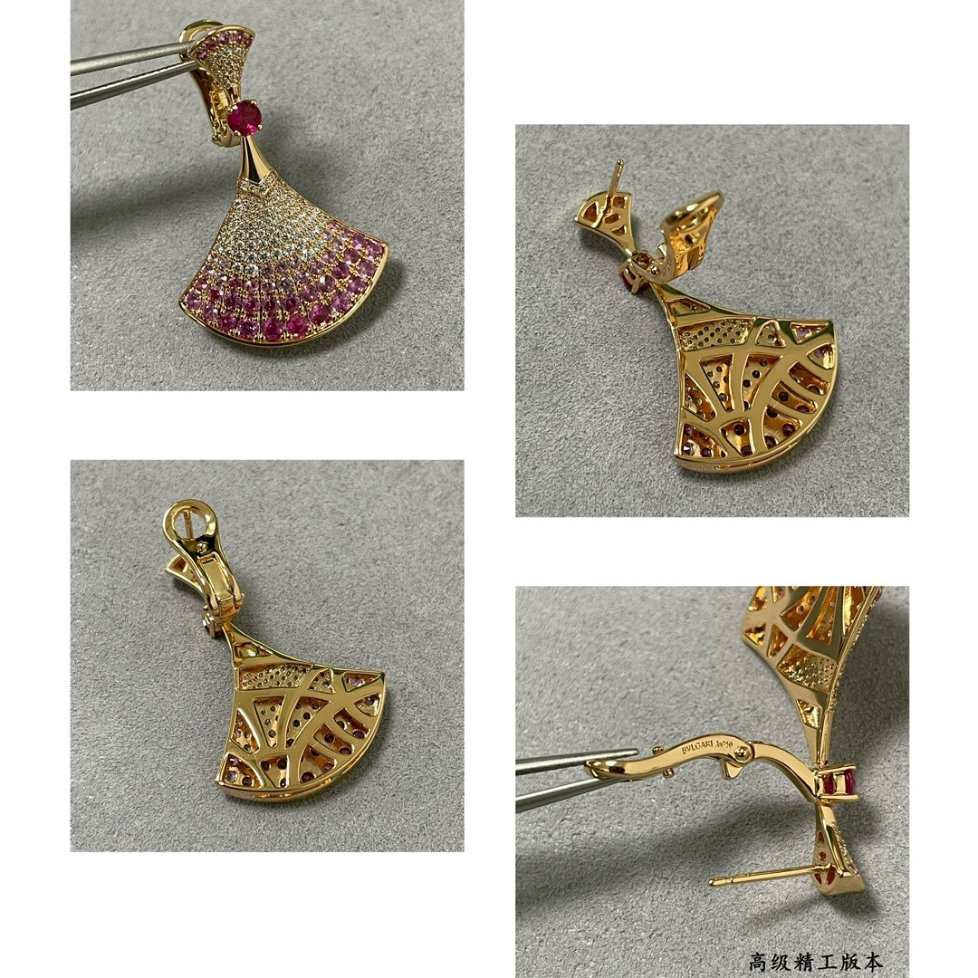 v gold gradient red fan shaped skirt earrings eha330