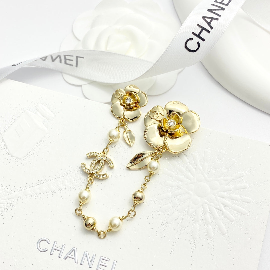 24 gemstone camellia pearl chain brooch xza11