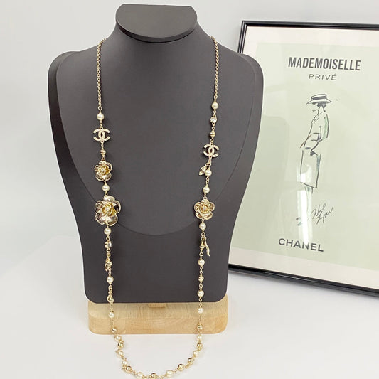 24 Camellia Double C Pearl Sweater Chain Necklace XLA228