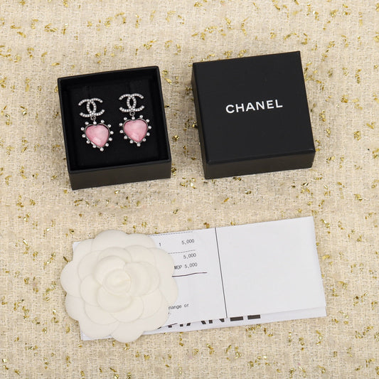 CHA Pink Heart Set Diamond Earrings EHA373