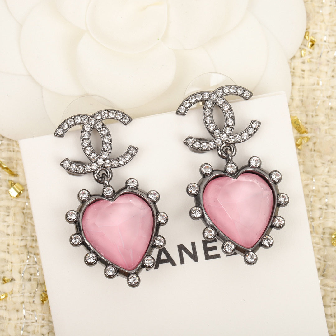 CHA Pink Heart Set Diamond Earrings EHA373