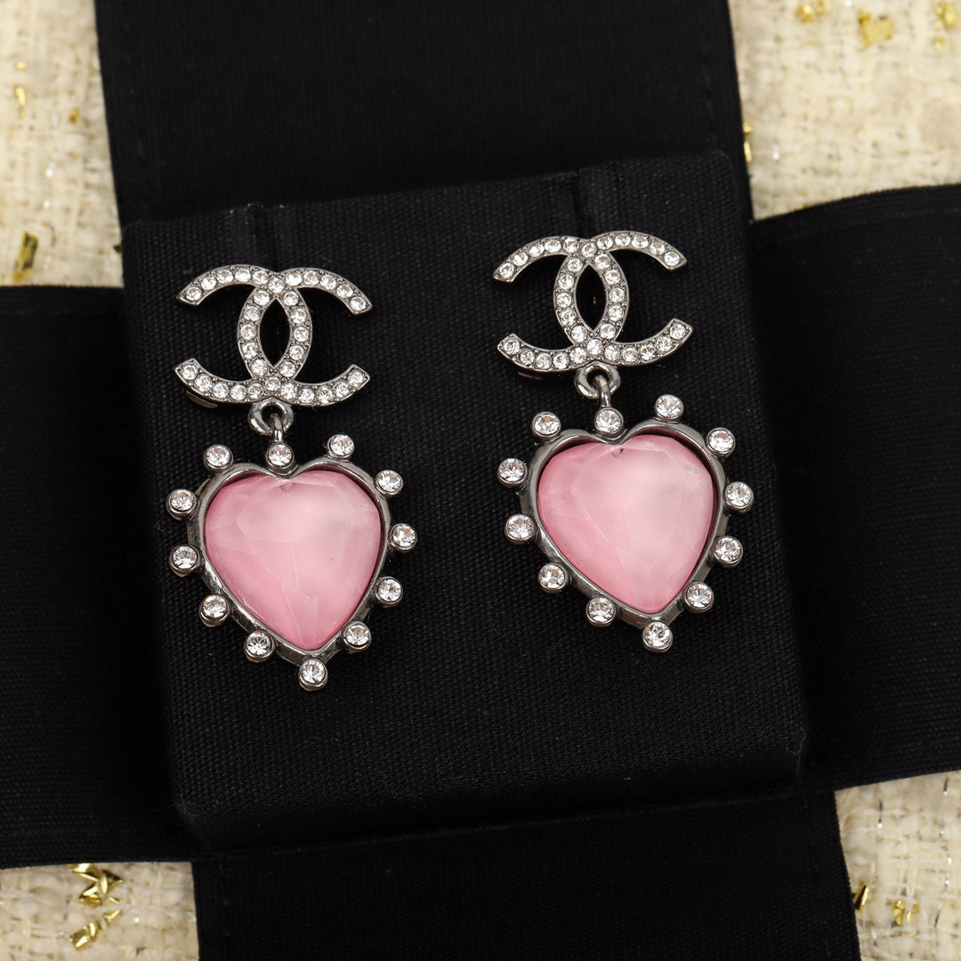 CHA Pink Heart Set Diamond Earrings EHA373