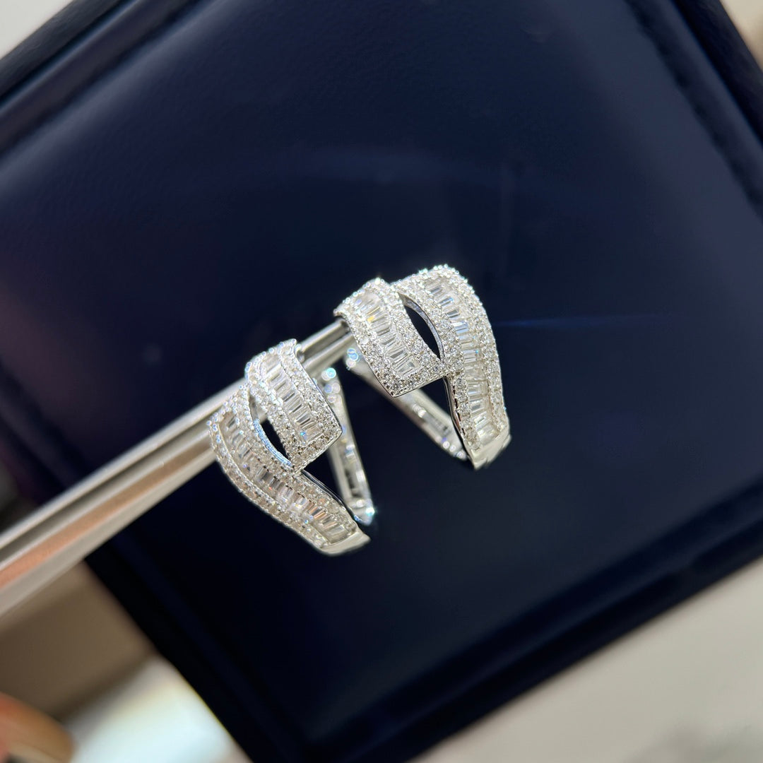 silver cross inlaid ladder square diamond earrings eha574