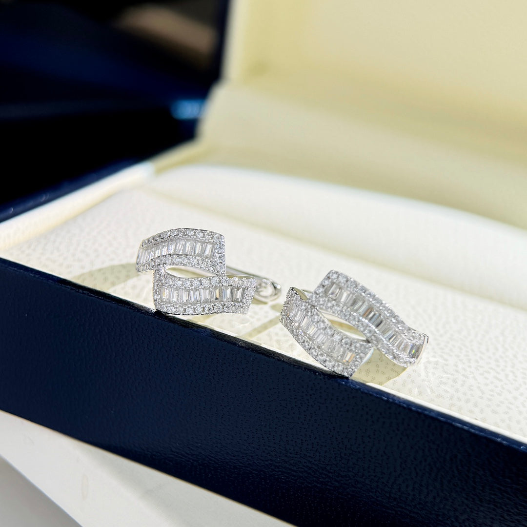 silver cross inlaid ladder square diamond earrings eha574