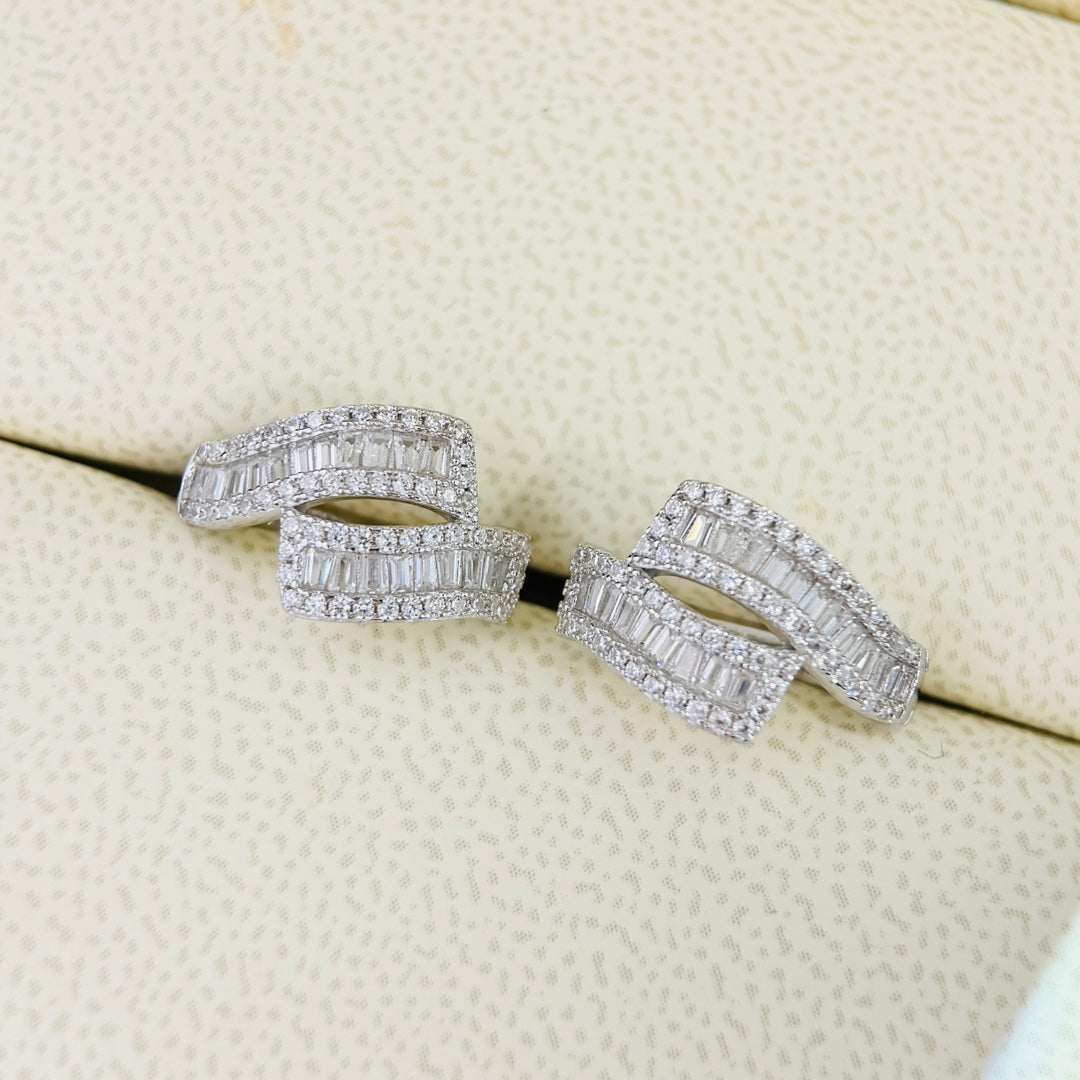silver cross inlaid ladder square diamond earrings eha574