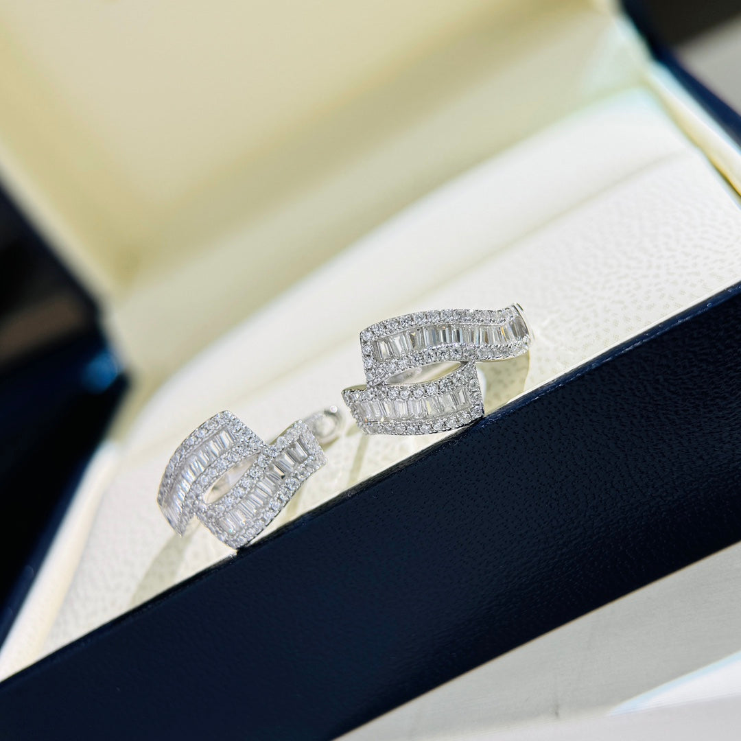 silver cross inlaid ladder square diamond earrings eha574