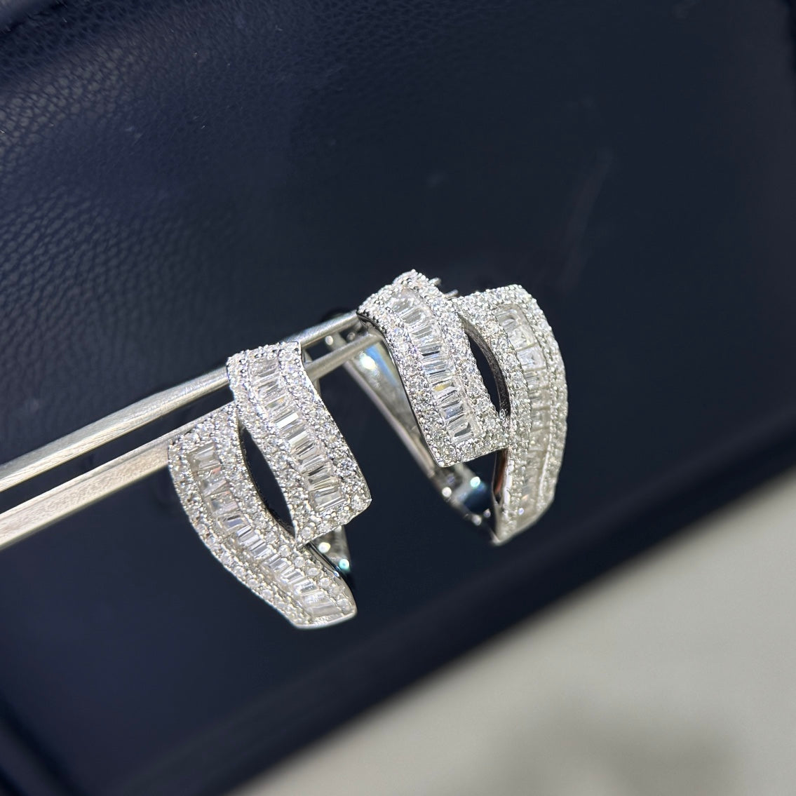 silver cross inlaid ladder square diamond earrings eha574