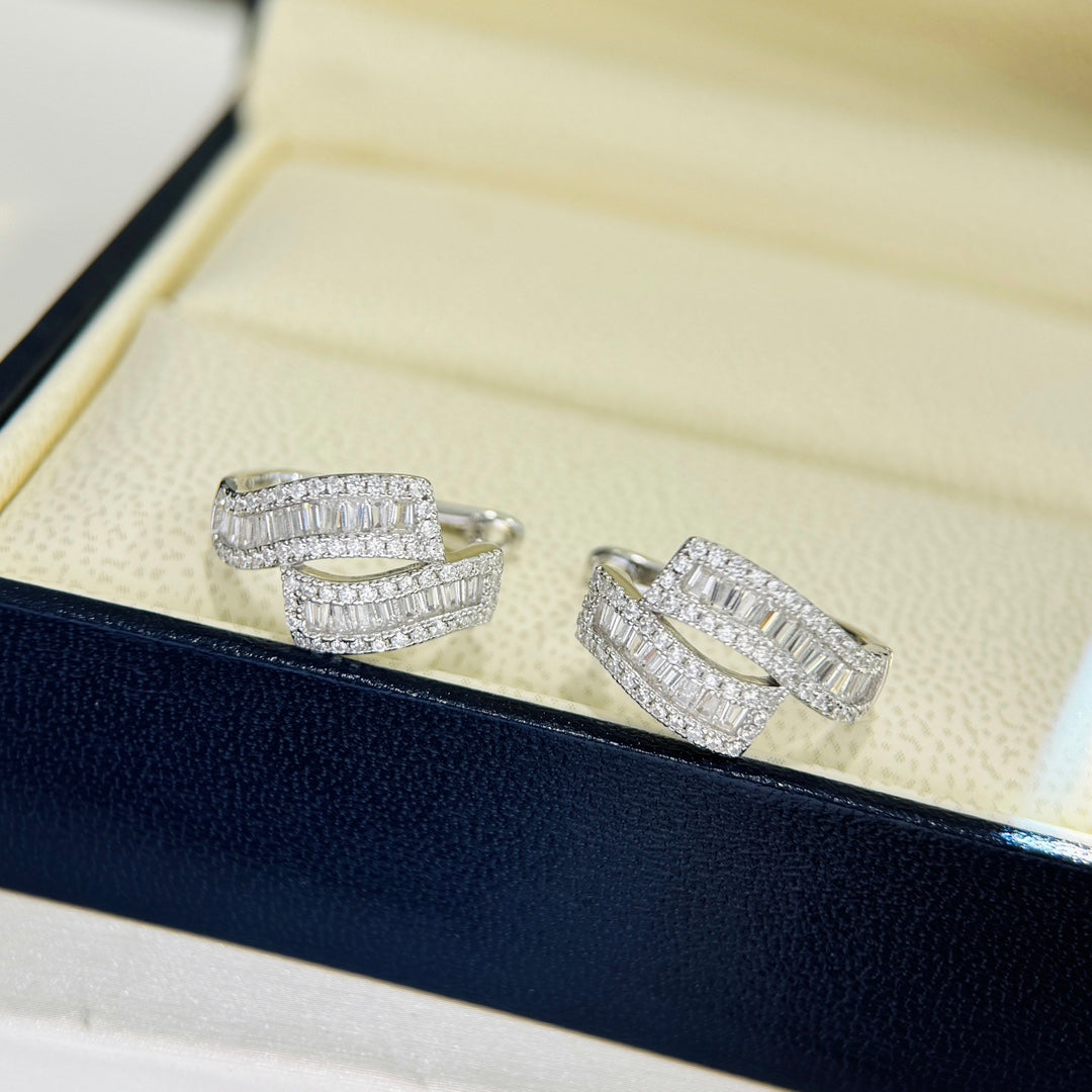 silver cross inlaid ladder square diamond earrings eha574
