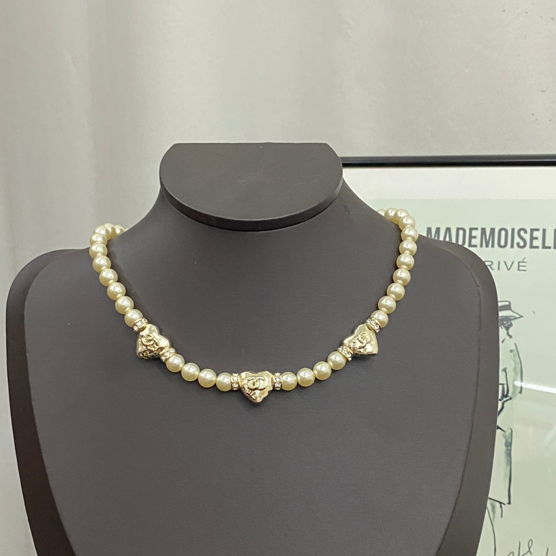 Pearl heart choker necklace XLA245