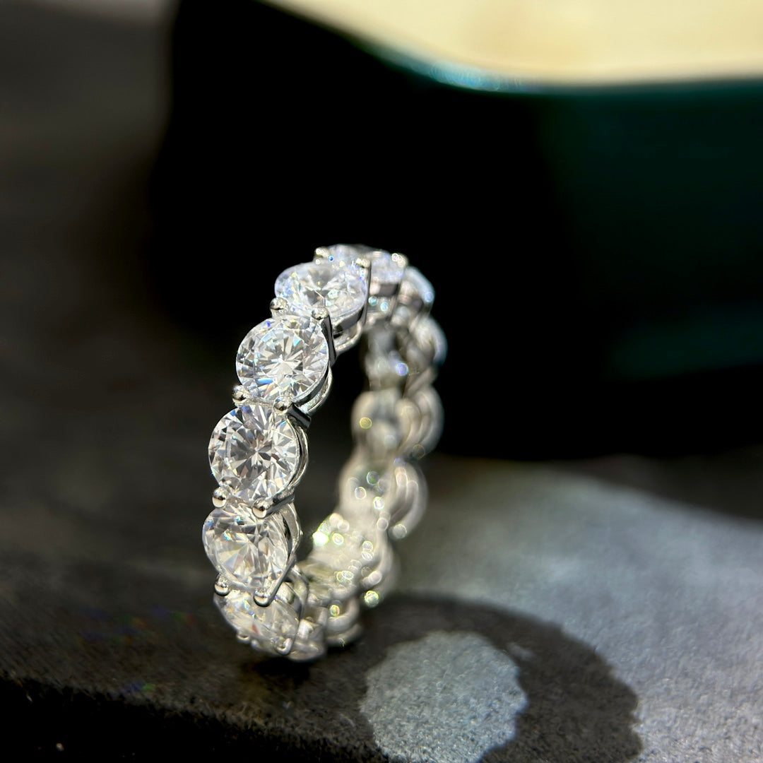 tf round diamond full diamond pure silver ring jza101