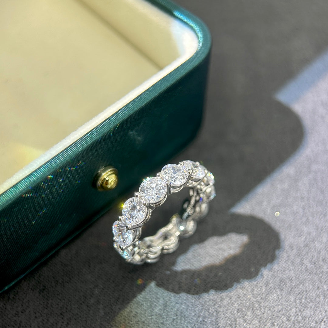 tf round diamond full diamond pure silver ring jza101