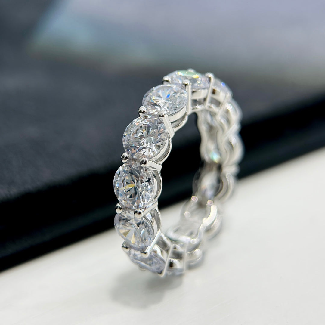 tf round diamond full diamond pure silver ring jza101