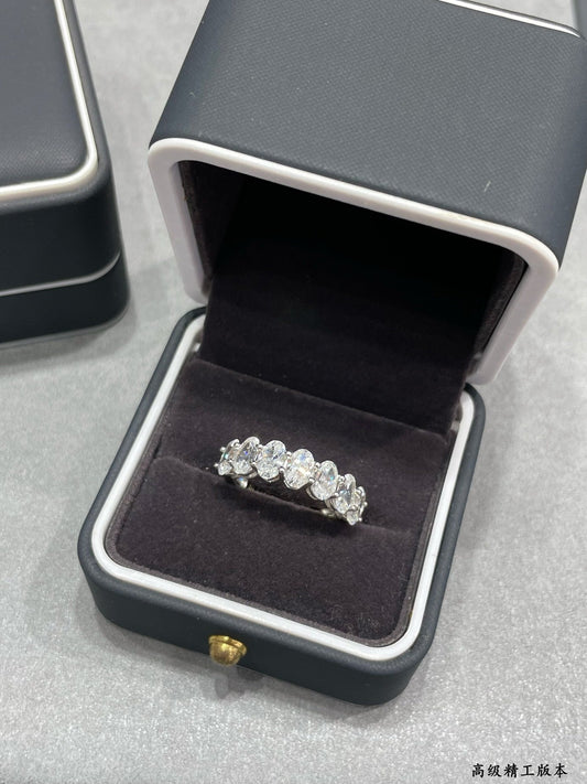 v gold half circle elliptical diamond silver ring jza95