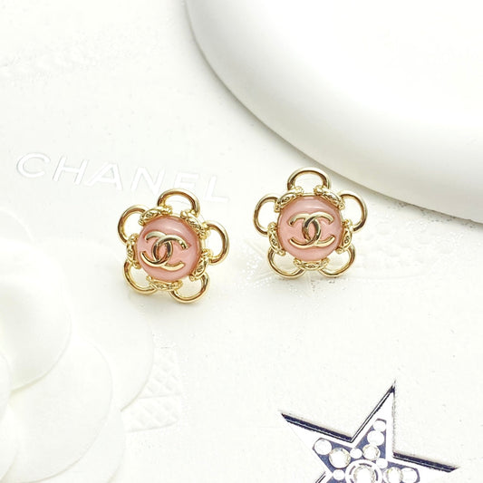 24 Pink Jewel Sunflower Double C Earrings EHA403