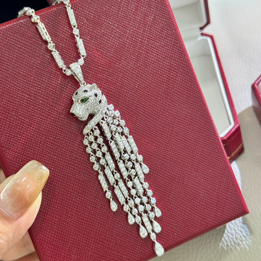 Silver tassel leopard necklace XLA474