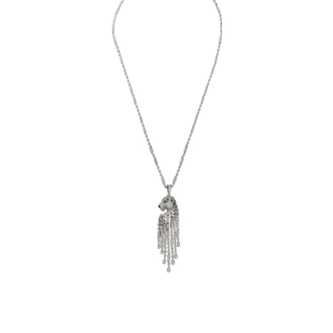 Silver tassel leopard necklace XLA474