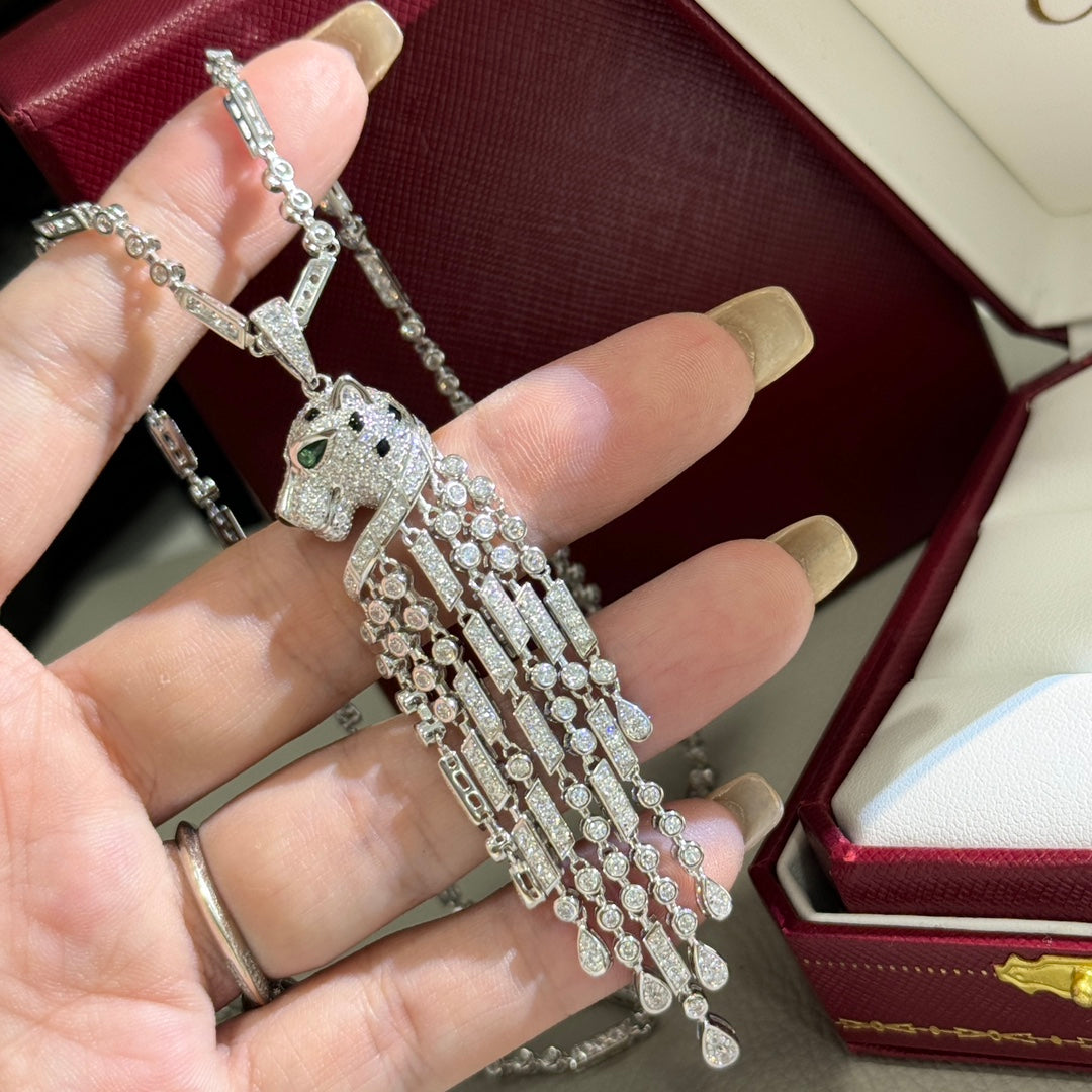 Silver tassel leopard necklace XLA474