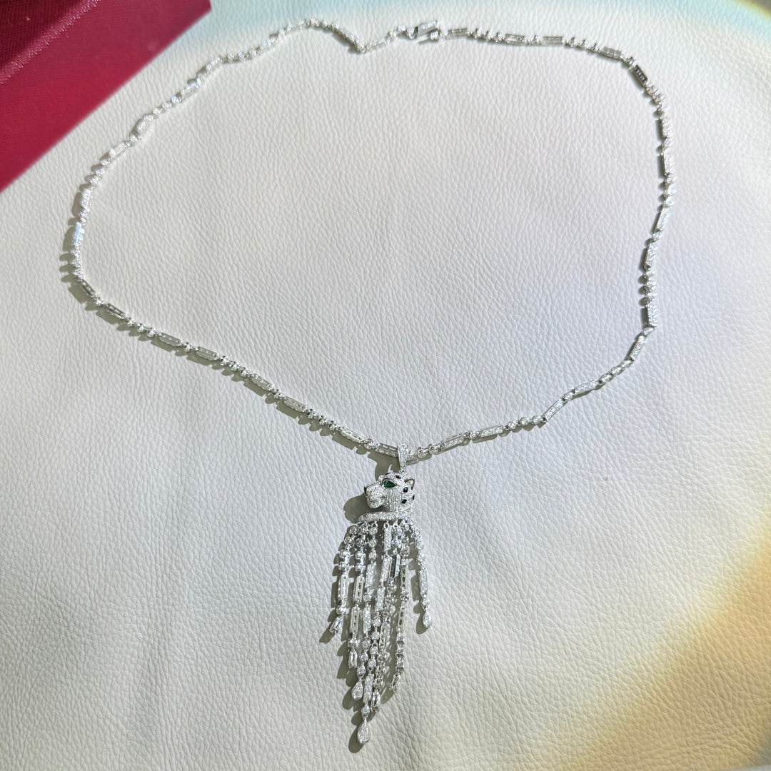 Silver tassel leopard necklace XLA474