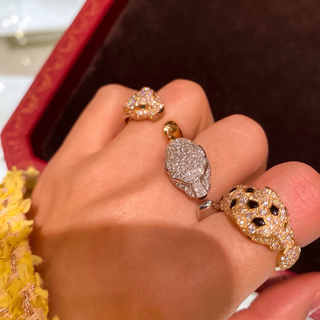 rose gold leopard head diamond studded ring jza100