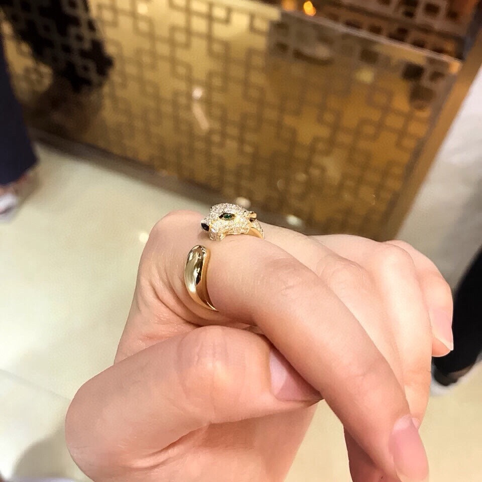 rose gold leopard head diamond studded ring jza100