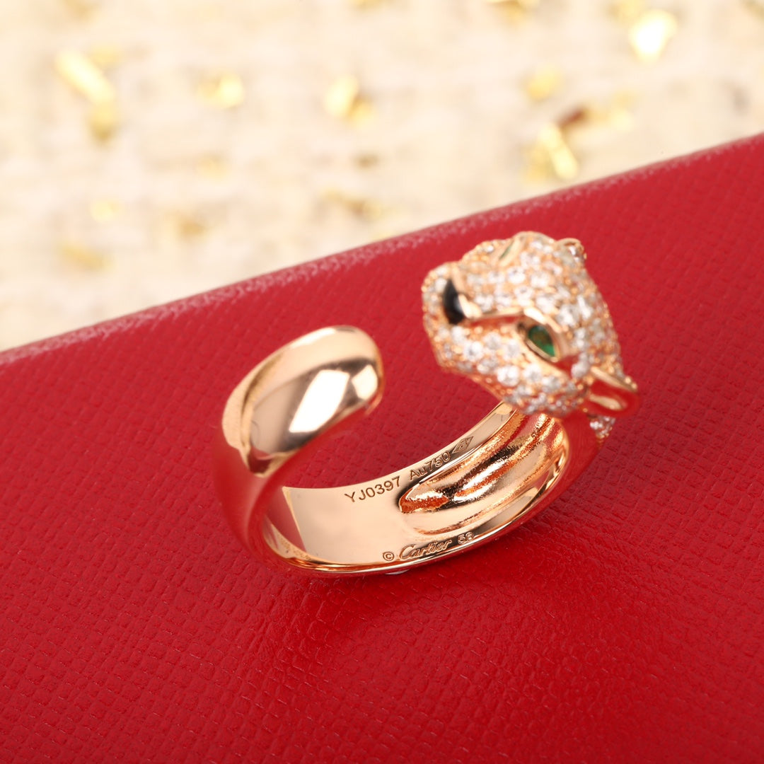 rose gold leopard head diamond studded ring jza100