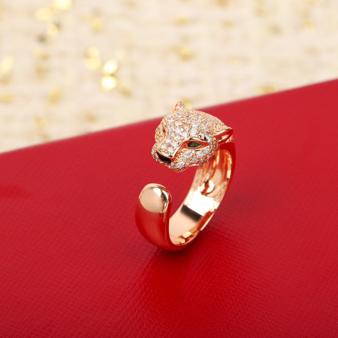 rose gold leopard head diamond studded ring jza100