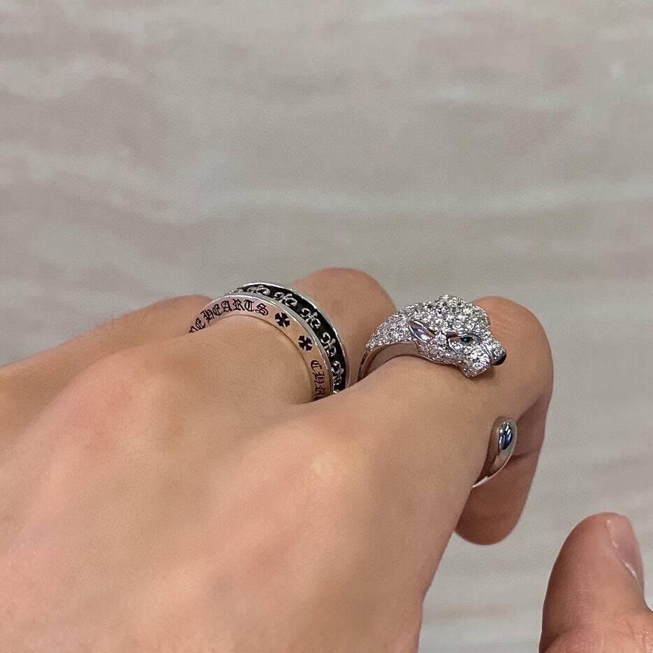 rose gold leopard head diamond studded ring jza100