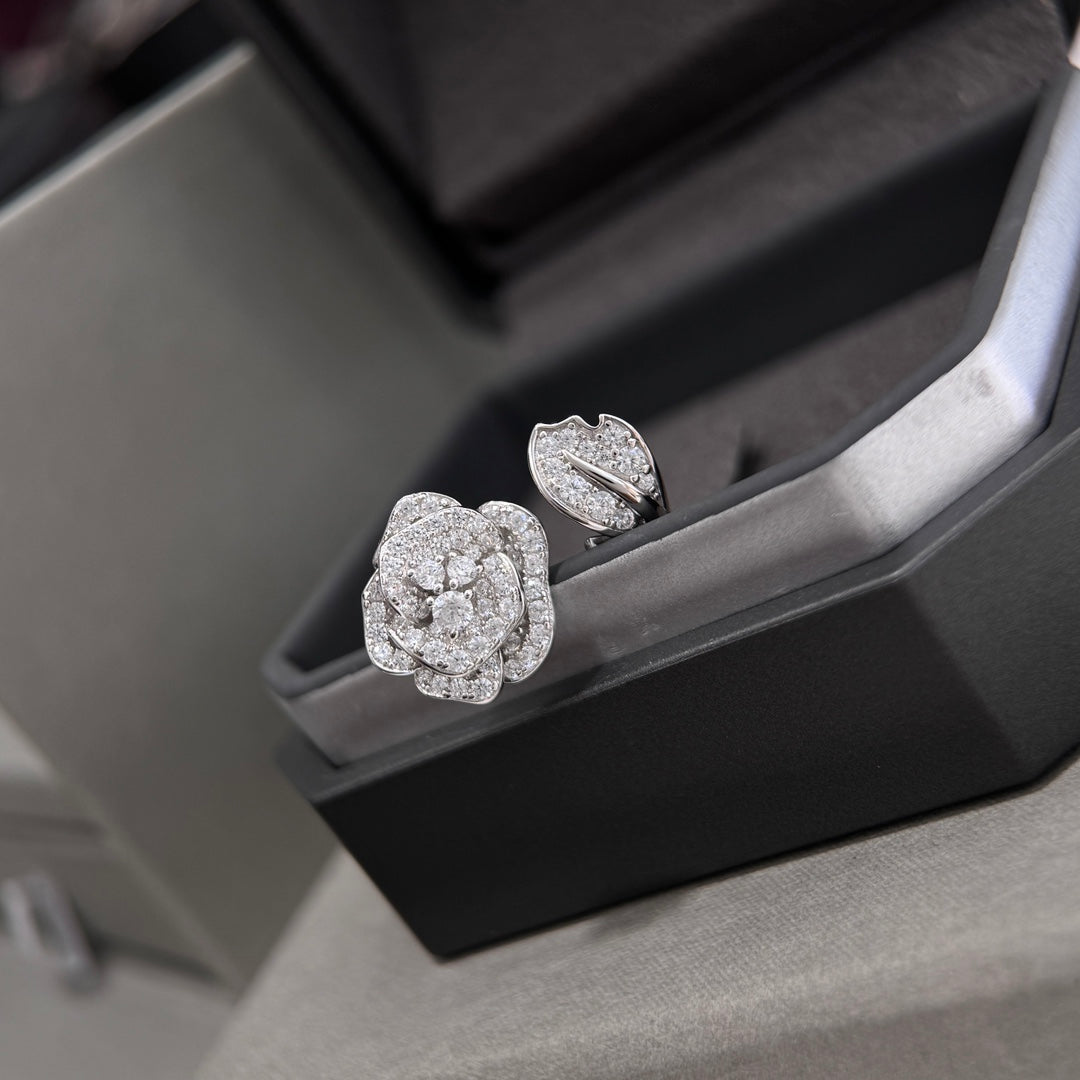 silver rose vine open ring jza89