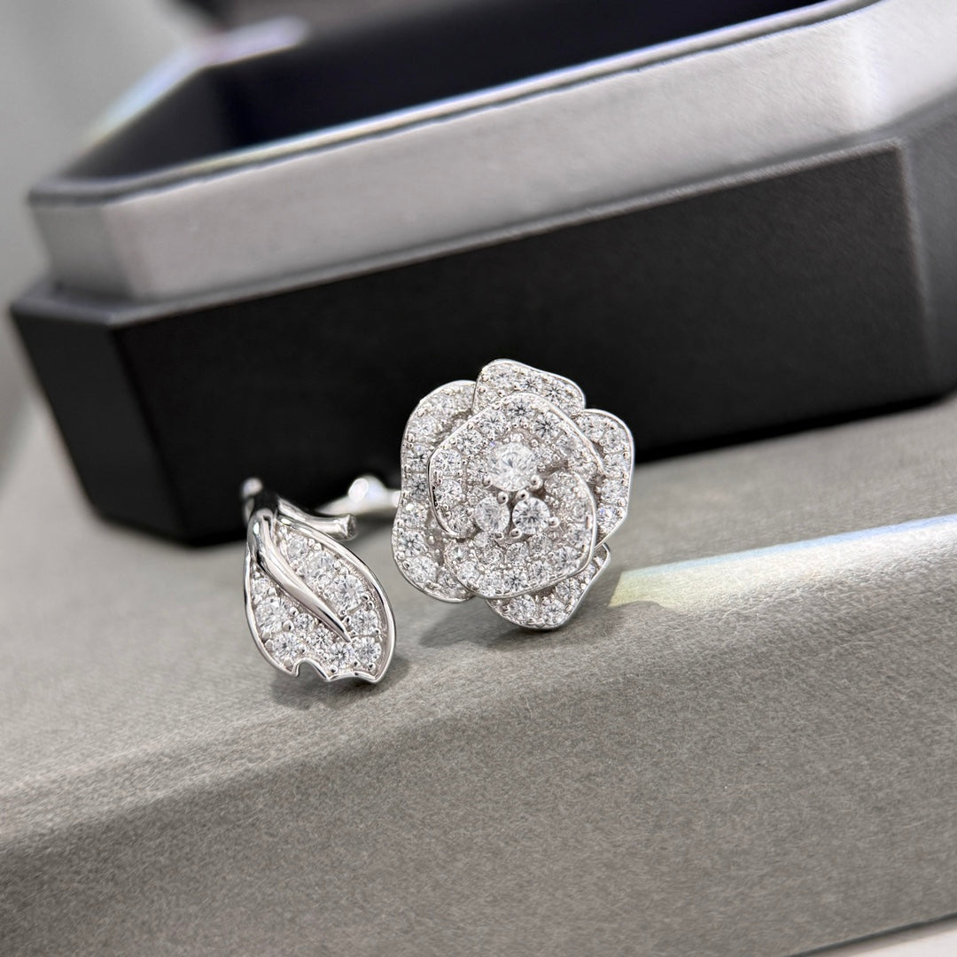 silver rose vine open ring jza89