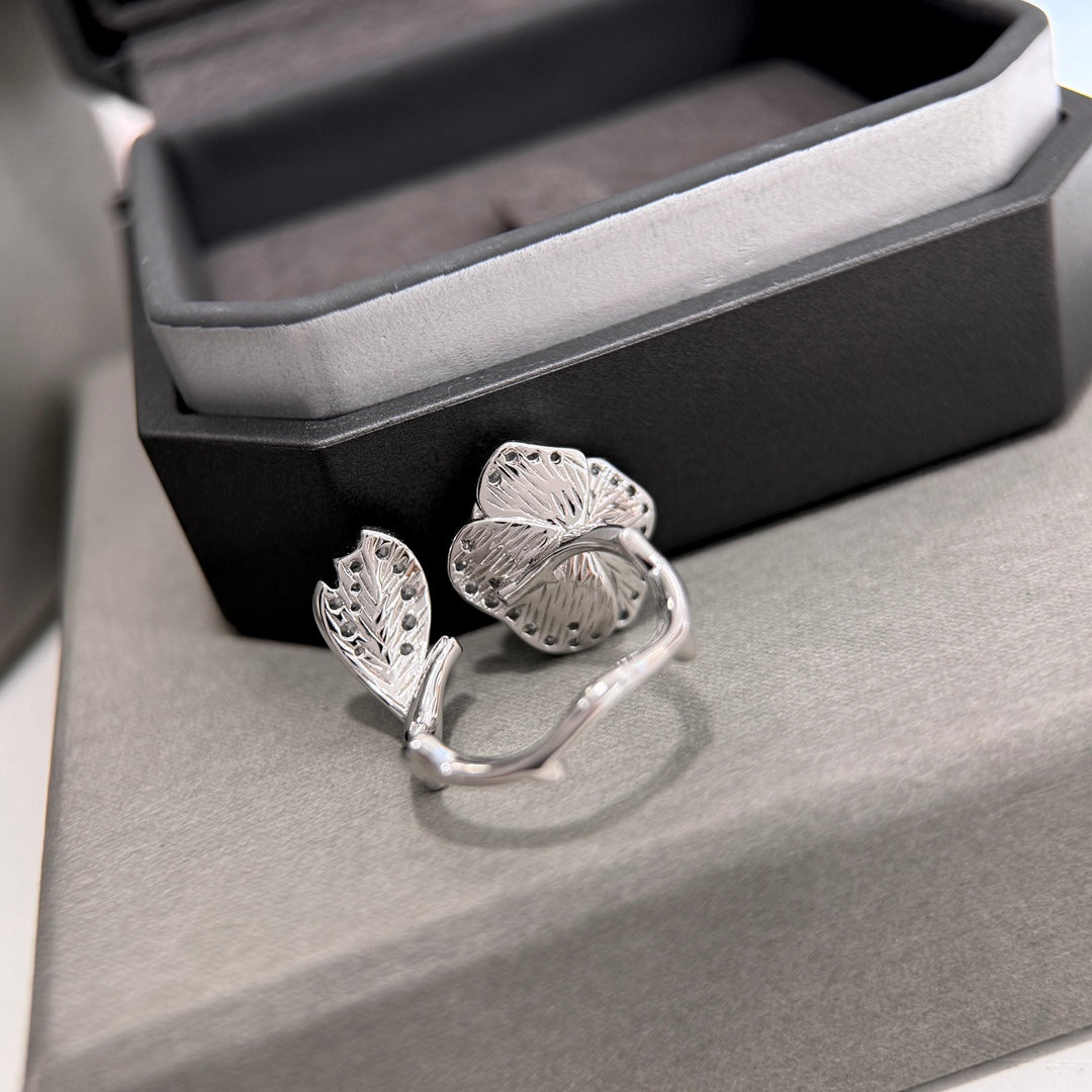 silver rose vine open ring jza89