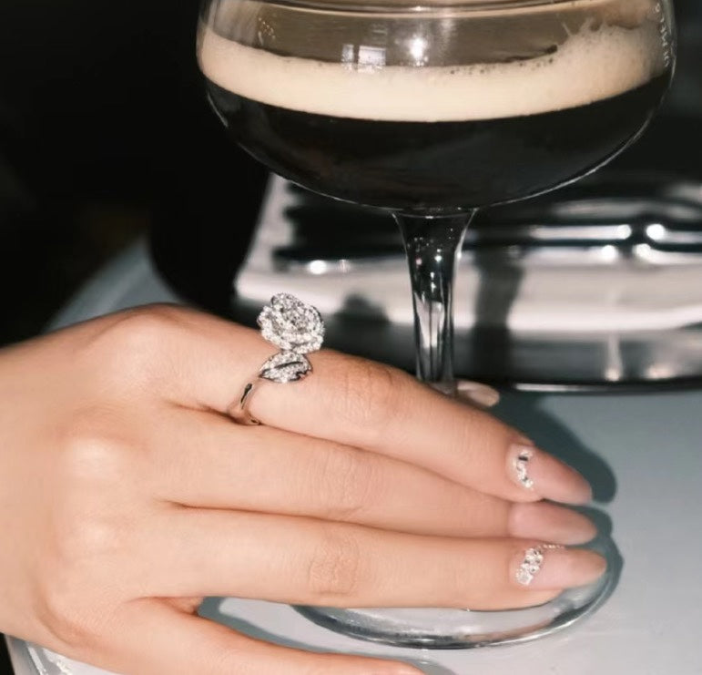 silver rose vine open ring jza89