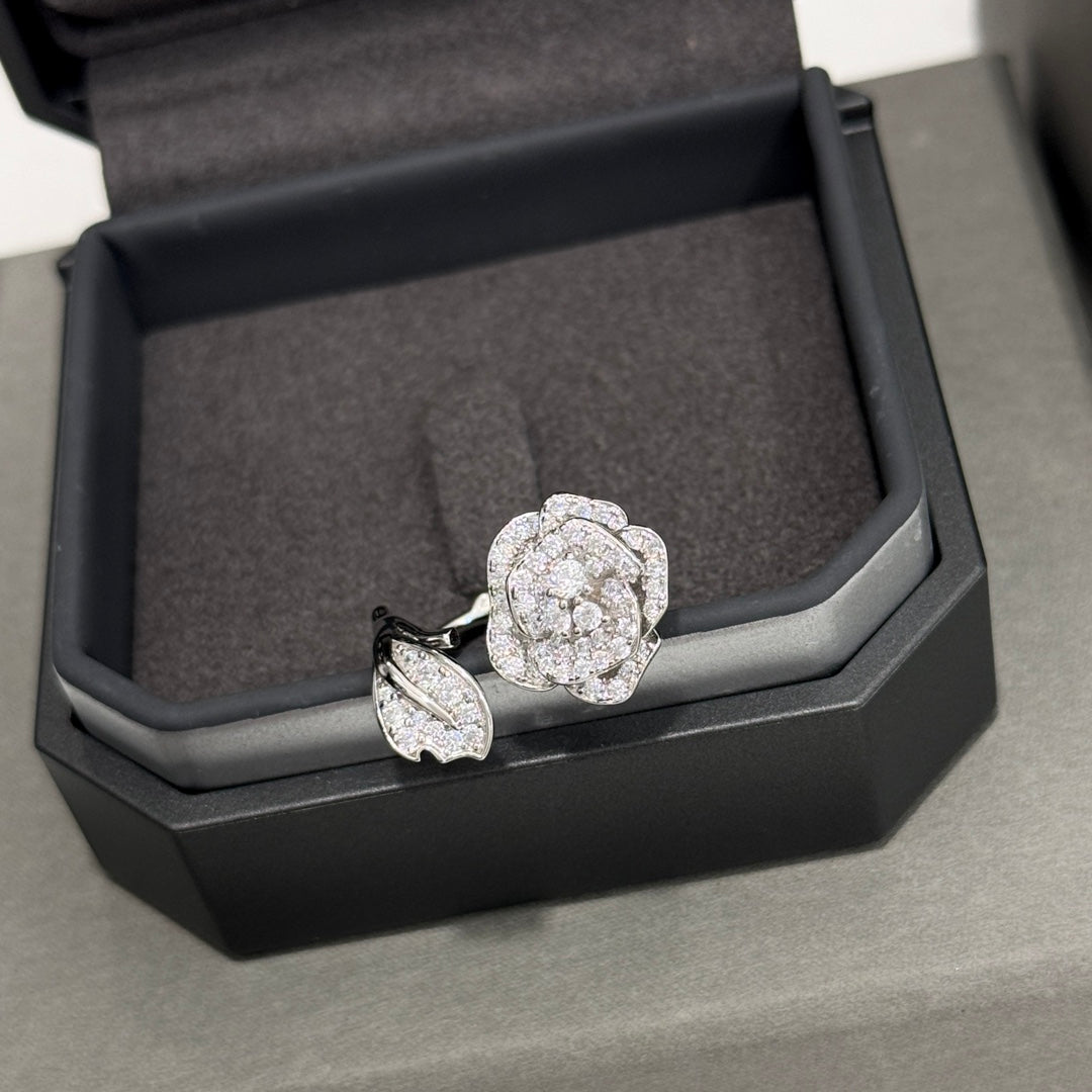 silver rose vine open ring jza89