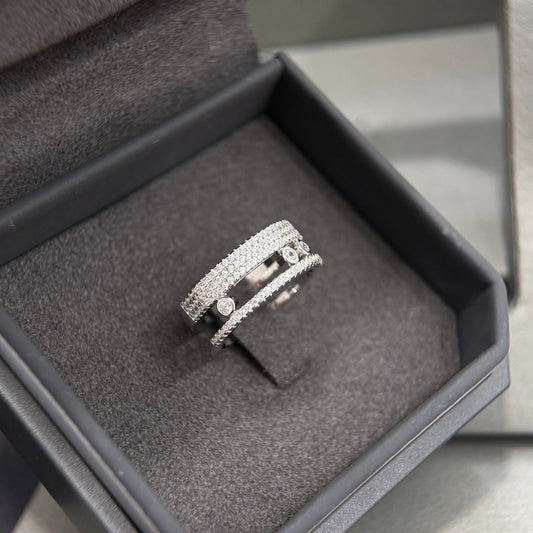 double row diamond three diamond sliding platinum gold pure silver ring jza155