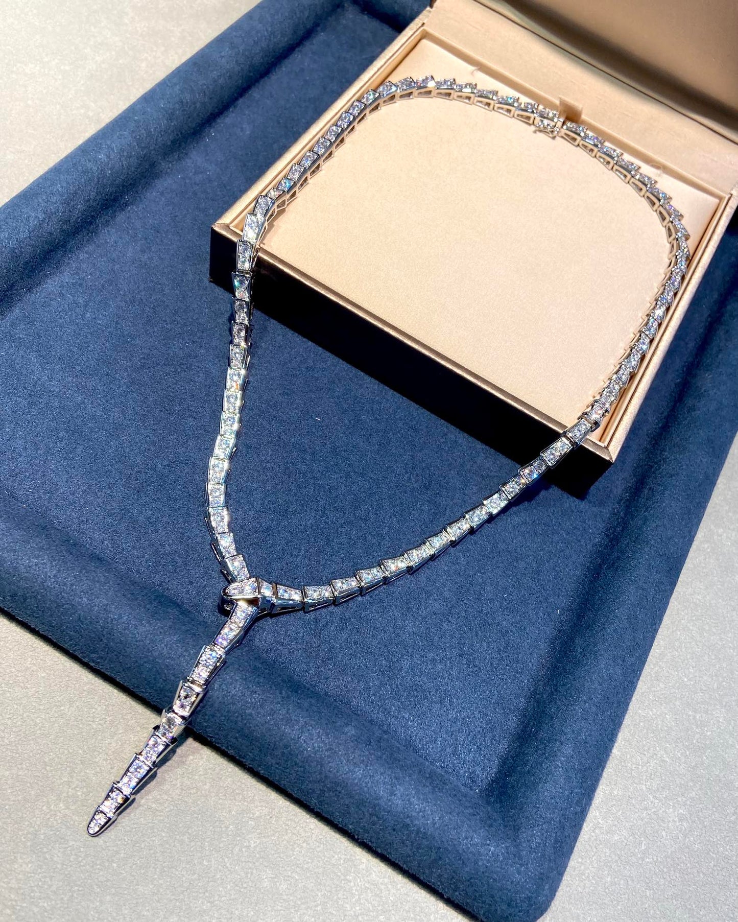 Serpenti Viper Full Diamond Snake Silver Necklace XLA396