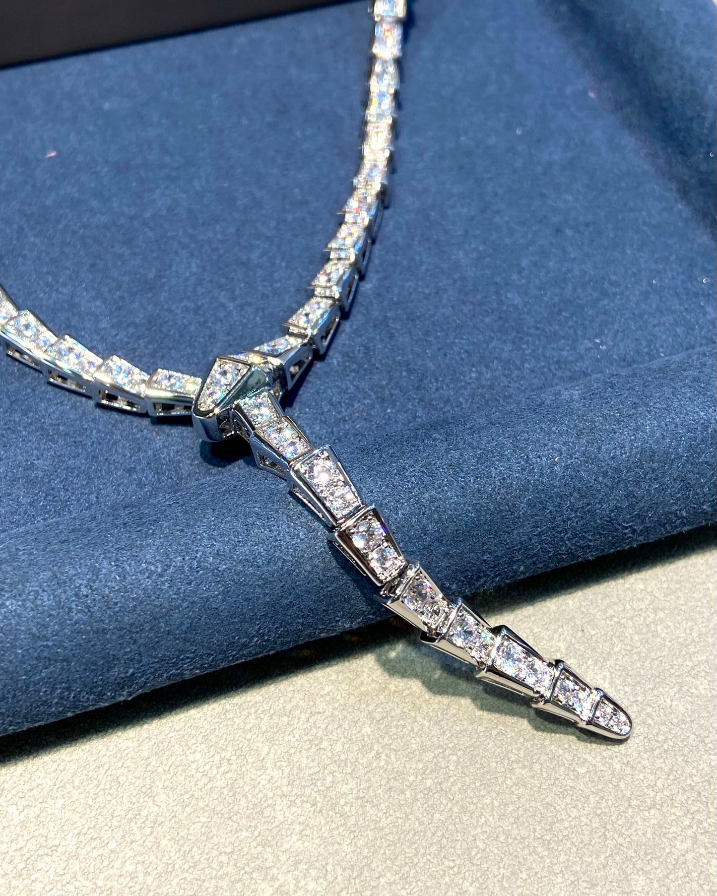 Serpenti Viper Full Diamond Snake Silver Necklace XLA396