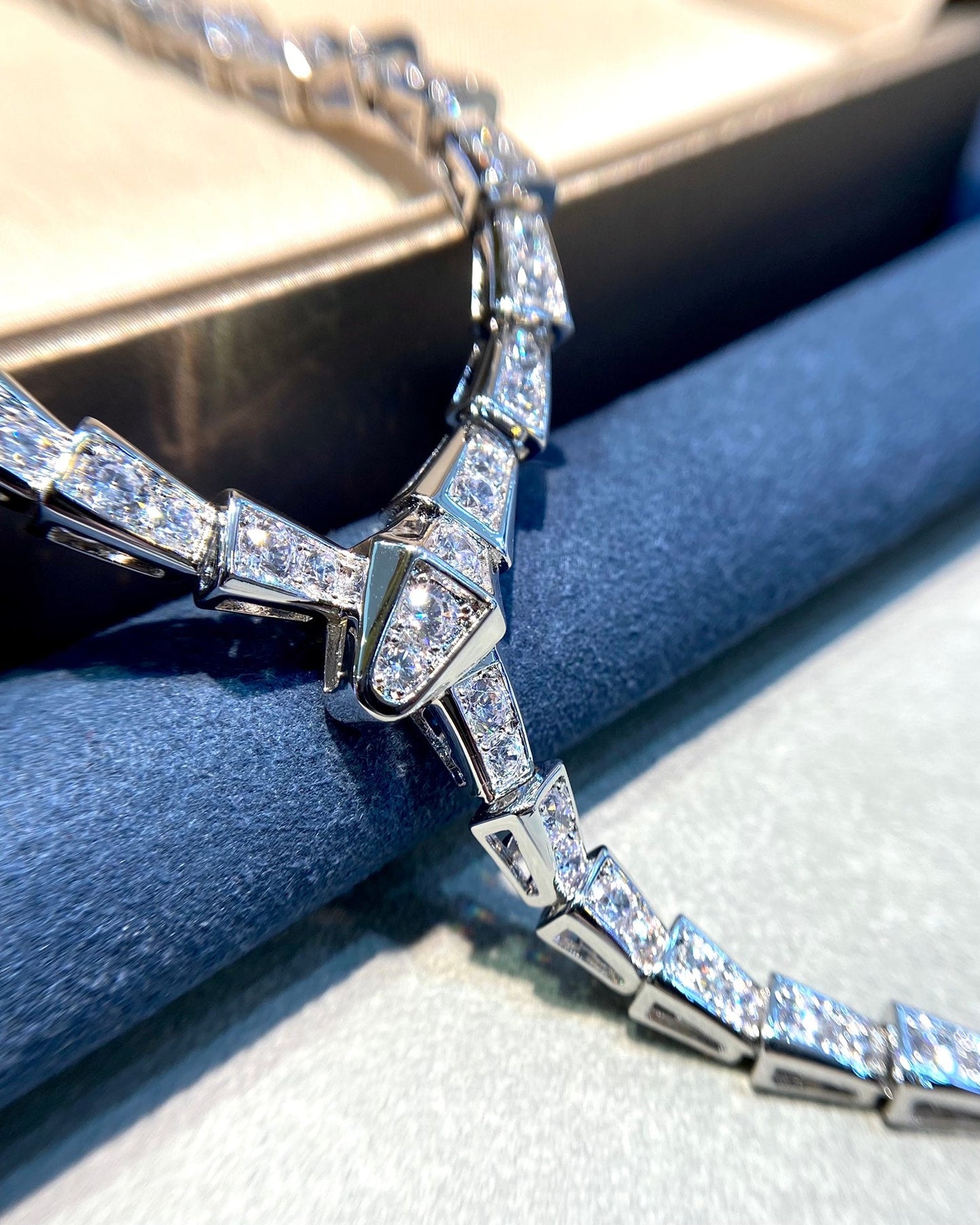 Serpenti Viper Full Diamond Snake Silver Necklace XLA396