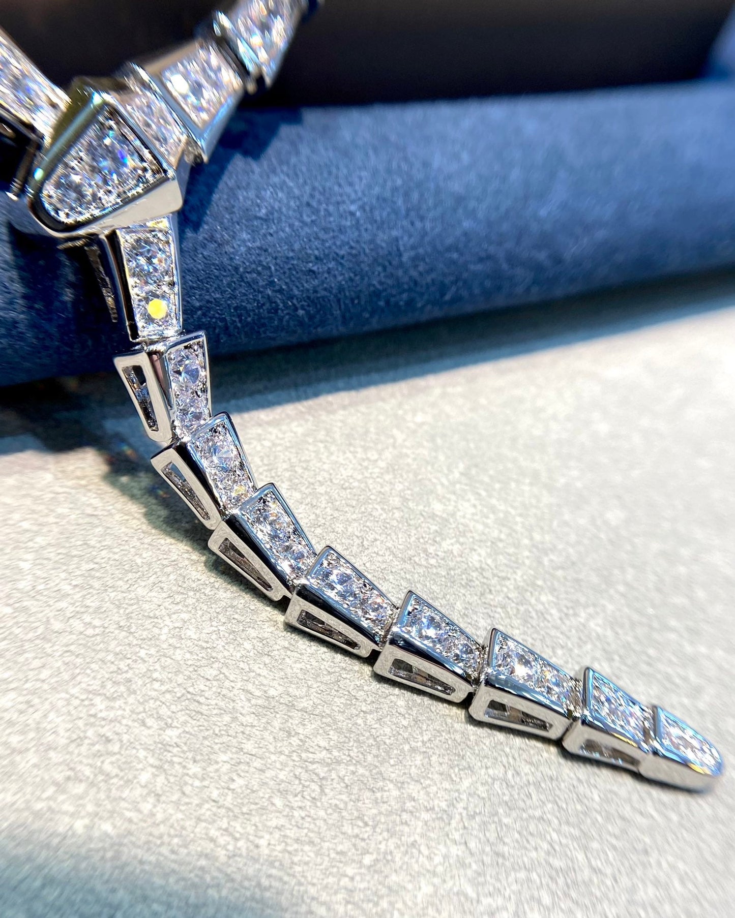 Serpenti Viper Full Diamond Snake Silver Necklace XLA396