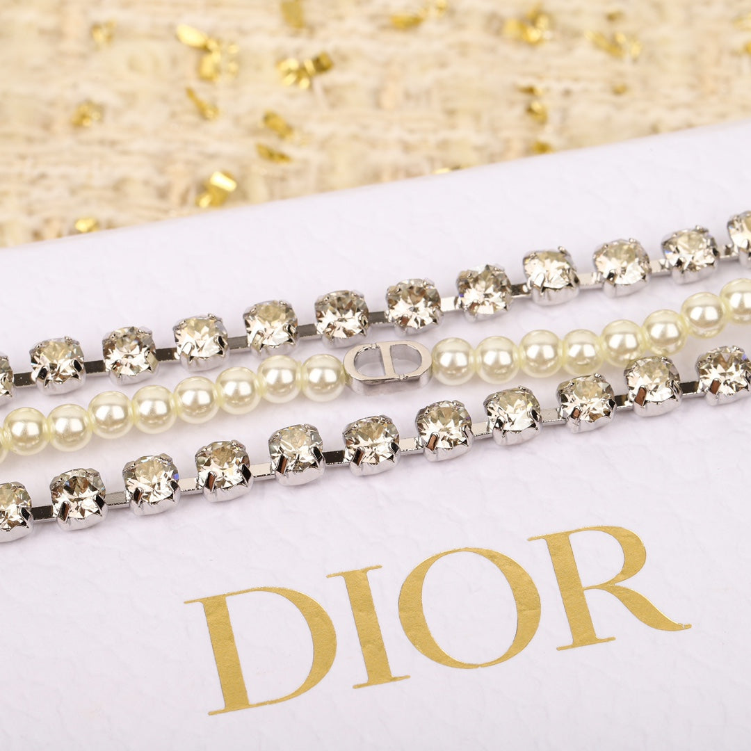 3-layer pearl diamond silver bracelet SLA122