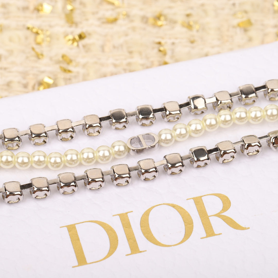 3-layer pearl diamond silver bracelet SLA122