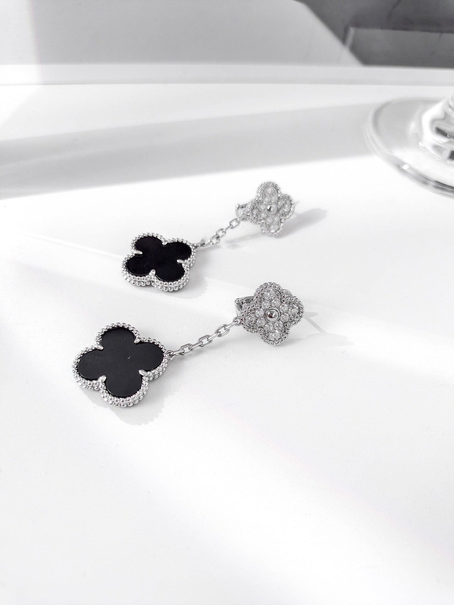 18k rose gold clover grey beimu earrings eha388