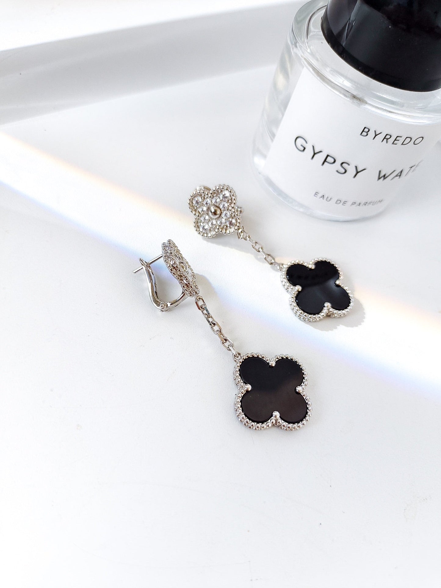 18k rose gold clover grey beimu earrings eha388