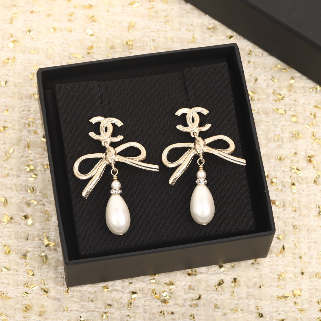 Butterfly Knot Pearl Pure Silver Earrings EHA364