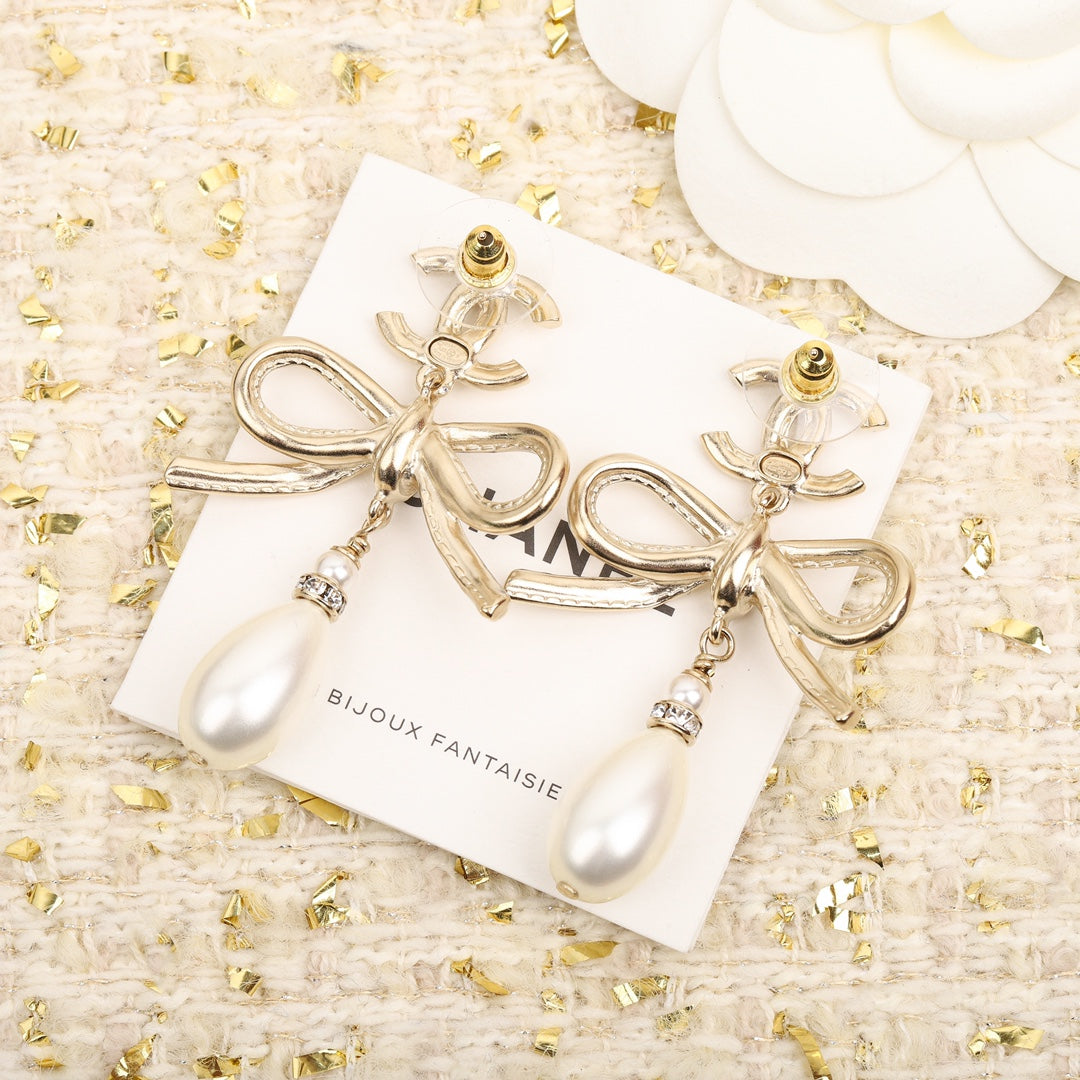 Butterfly Knot Pearl Pure Silver Earrings EHA364