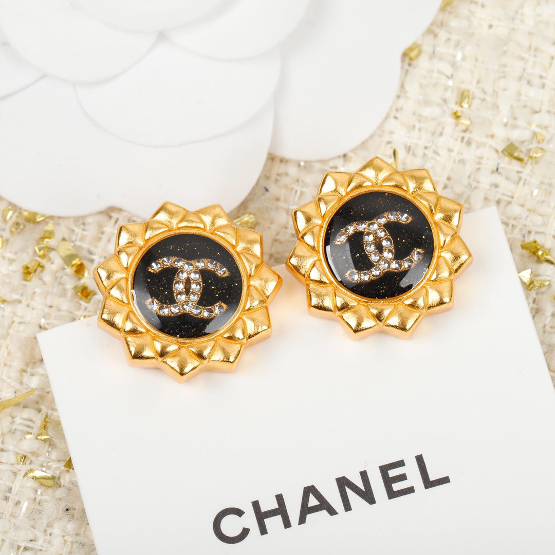 Full Diamond Double C Gold Earrings EHA311