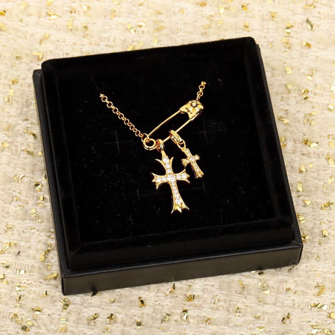 22K gold cross paperclip necklace XLA227