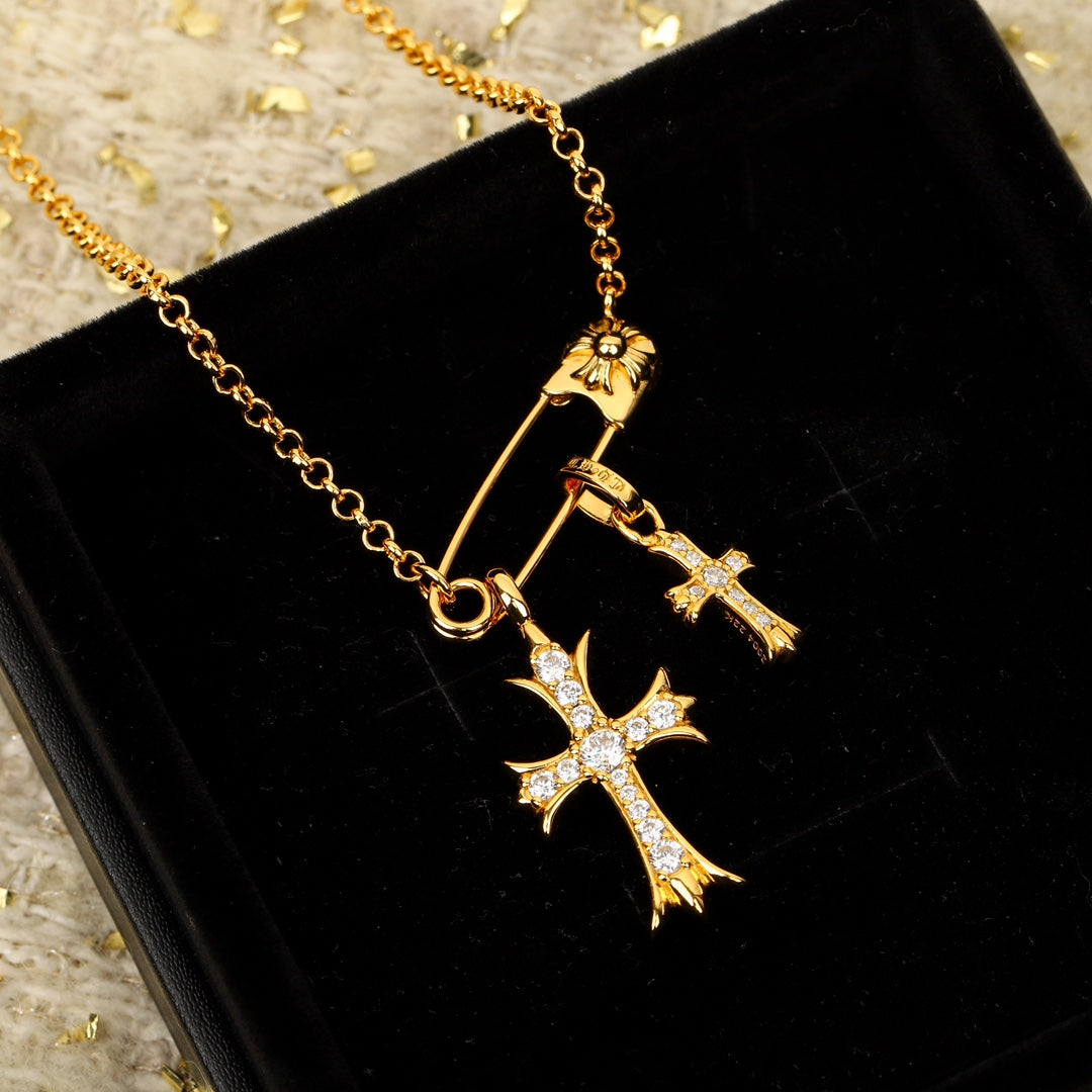 22K gold cross paperclip necklace XLA227