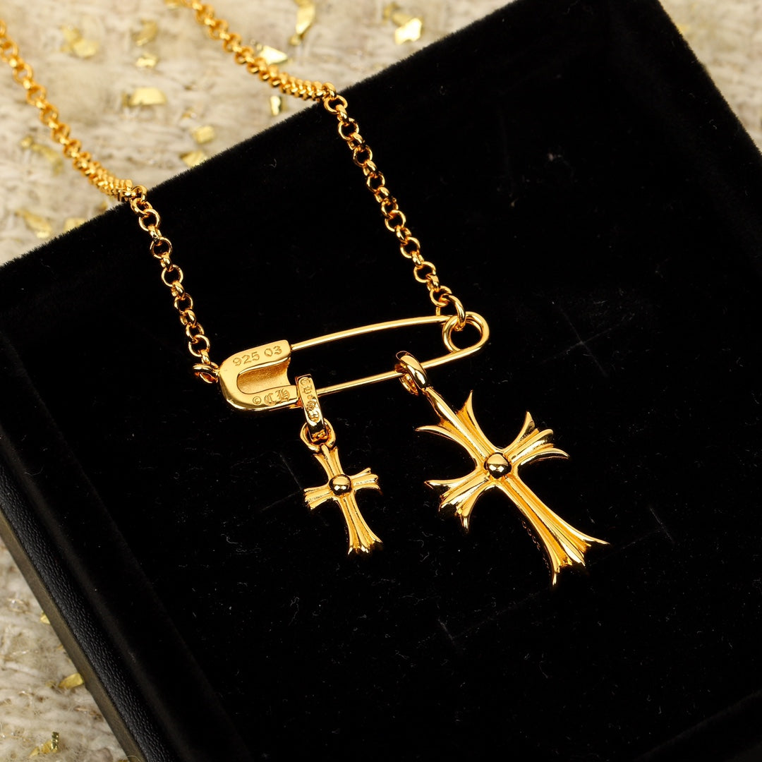 22K gold cross paperclip necklace XLA227