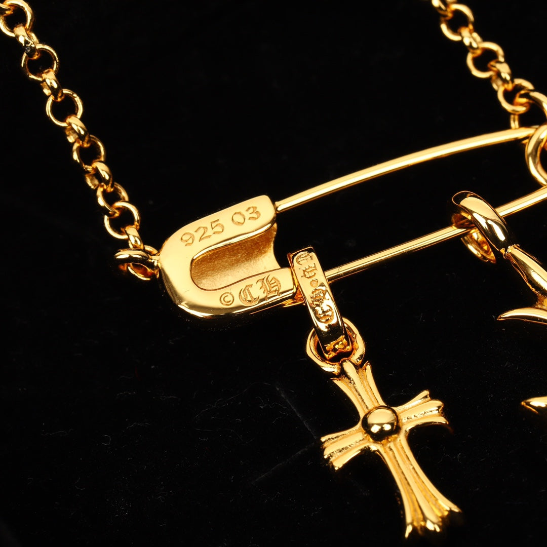 22K gold cross paperclip necklace XLA227