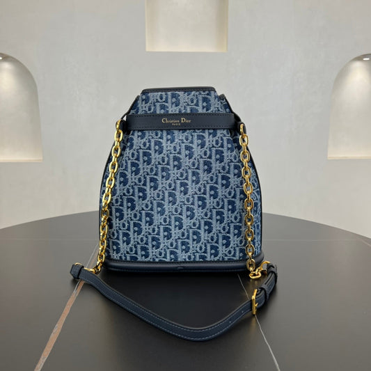 24cm blue denim dior oblique chain shoulder strap bag 286769
