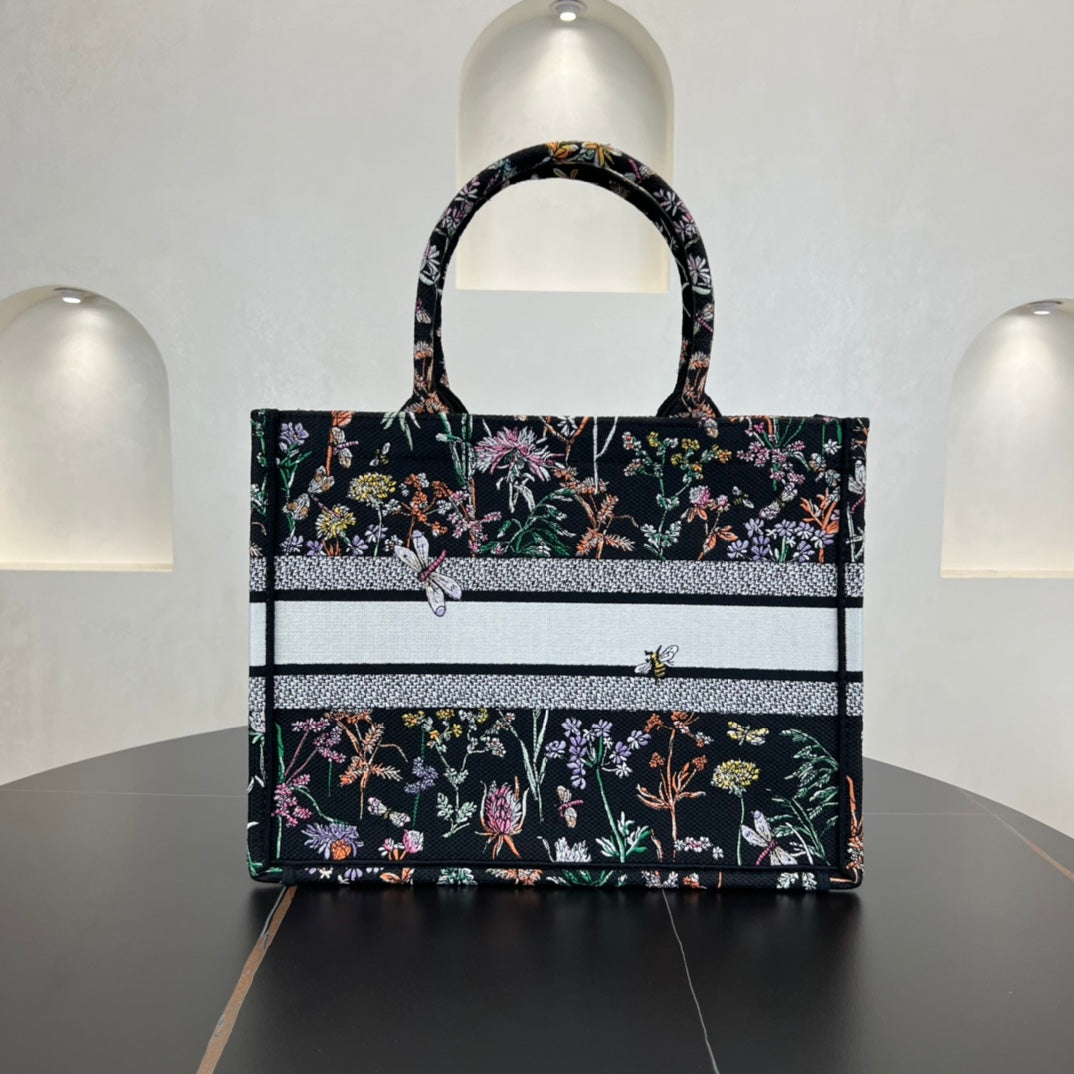 dior 36cm black tote old flower handbag shoulder bag 286995